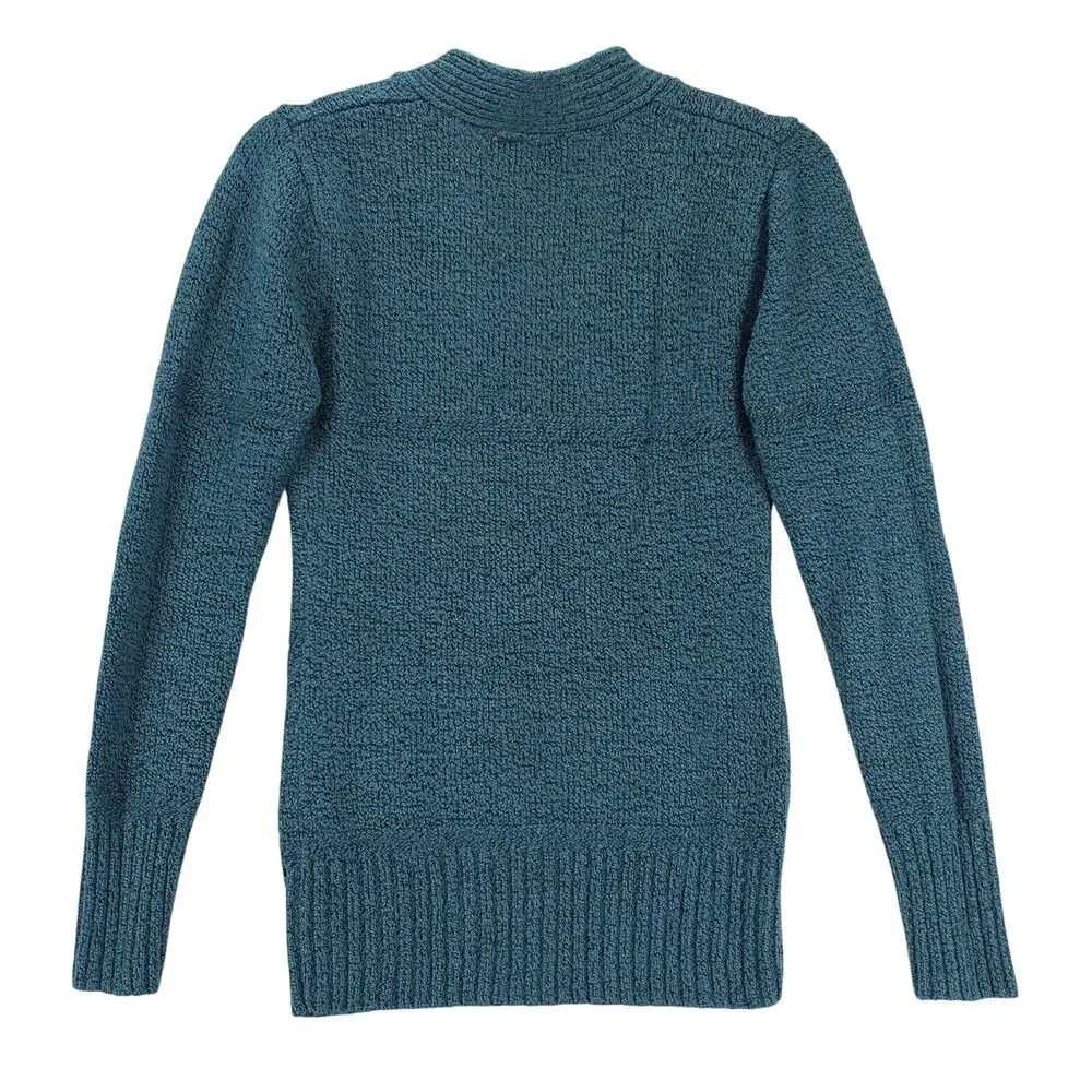 BKE Buckle Teal Cable Knit Sweater Sz M Square V Neck Pullover Casual Cozy Warm
